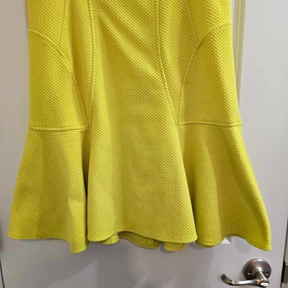 Betsey Johnson Dress - Yellow Textured Knit Stretch with Ruffle Hem - Picture 5 of 10
